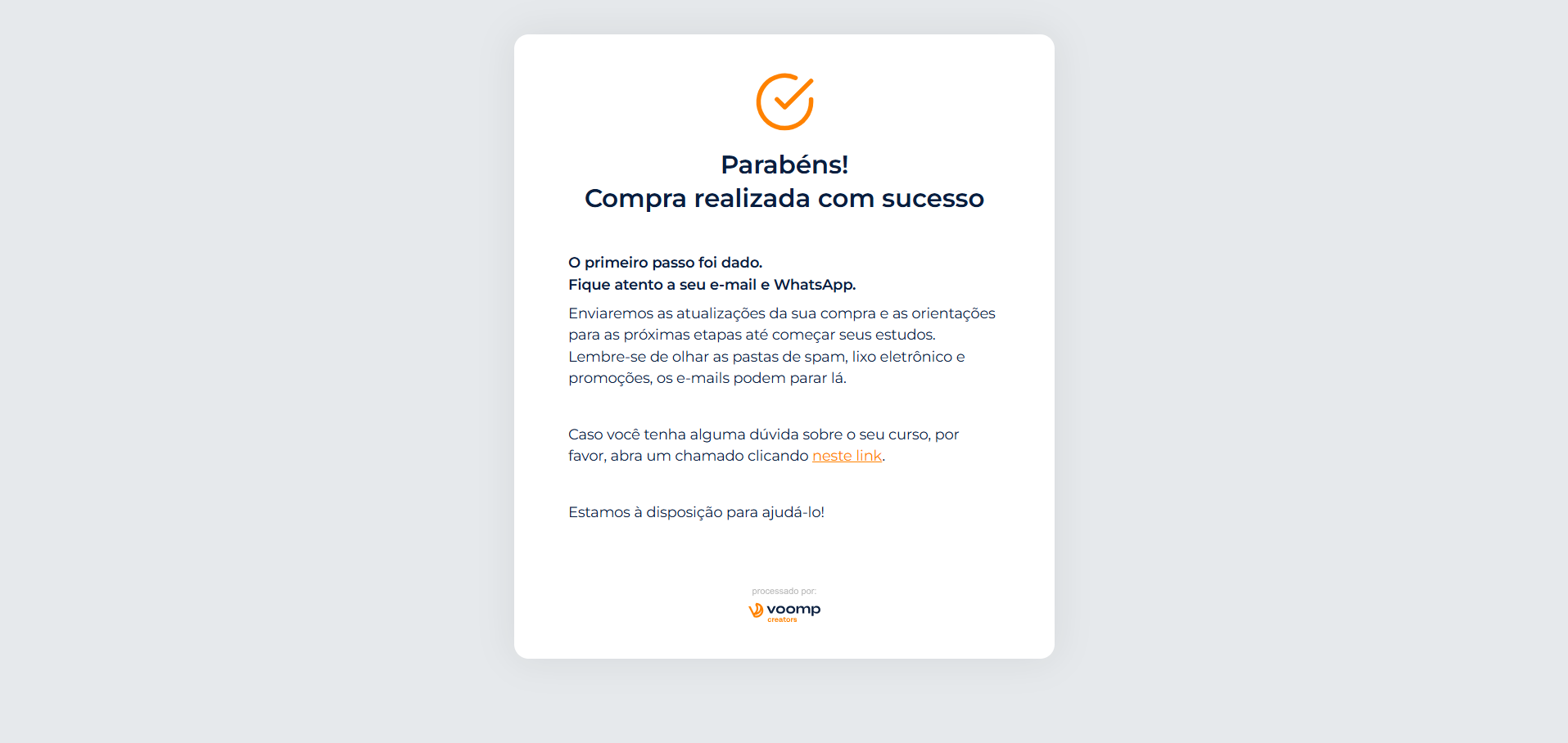 Página de obrigado Voomp.